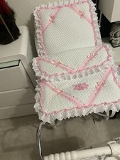 Dolls White And Pink Pram Set