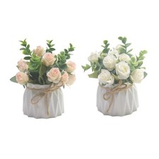 Artificial Rose Flower in Planter Vase Faux Plant for Elegant Indoor Setting