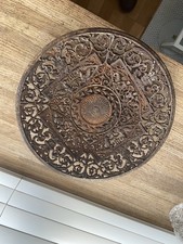 ANTIQUE COALBROOKDALE  GILDED CAST IRON PIERCED CHARGER PLATE POSEIDON SCROLL