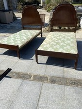 A Pair Of Antique Metal Framed Beds In Art Deco Style with Wooden Headboards