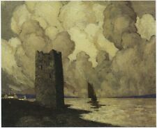 Grace O'Malley's Castle, Achill, Paul Henry print in 10 x 12 inch mount  SUPERB
