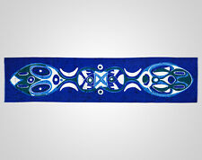 Vintage Retro 1960s Long Abstract Blue 'Tiki' / Hawaiian Fabric Wall Hanging 