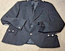 GENTS BLACK PURE NEW WOOL ARGYLE KILT JACKET UK 46R