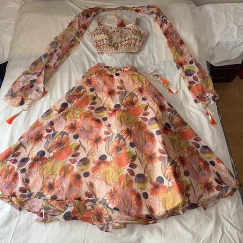 Peach floral printed lehenga - peach,