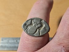 Greek Ancient Silver 5.66g Ring, Man & Antelope. Please read description. LA146u
