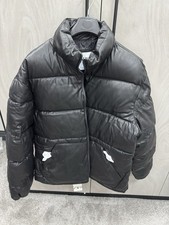 MENS ZARA Black Faux Leather Puffer Zip Jacket Bomber - Size XL