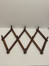 Vintage Accordion Wooden Folding Expanding Peg Coat Hat Mug Rack 10 Hooks