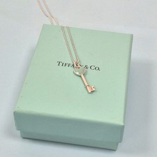 Tiffany & Co. Small Enamel Heart Key Mini Beaded Silver Necklace Size 18"
