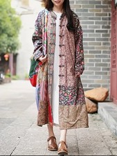 Women's Lightweight Floral Print Trench Coat; Chinese-Style Buttons- UK 20 (2XL)