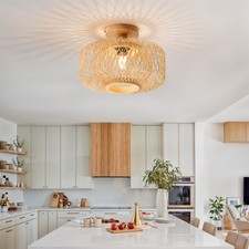 Ceiling Light Bamboo Wooden Lampshade Bohemian Pendant Light for Living Room