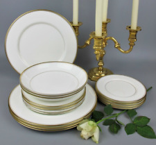 Narumi Wheaton Dinner Service Set Plates for 4. White & Gold Bone China. Mikasa.