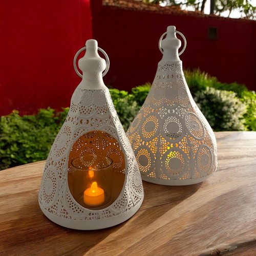 White metal moroccan - white, candle