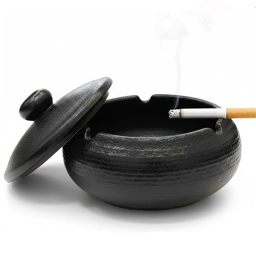 Black ceramic ashtray desktop - ceramic,