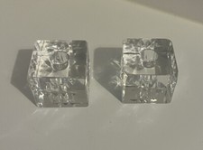 Pair Heavy Lead Crystal Modernist Ice Cube Glass Candle Holders Taper Stands