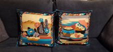 2 Vintage NATIVE AMERICAN INDIAN Southwest VIP Cranston Cactus & Pottery pillows