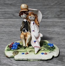 Vintage Figurine Pastel Ceramic Signed Lino Zampiva, Sitting Romantic Couple 
