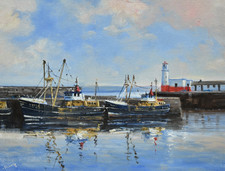 Richard Blowey Original Oil Painting Fishing Boats Newlyn Cornwall Cornish Art