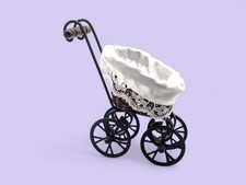 Dolls House Miniature Wicker Pram - 1:12 1/12th scale