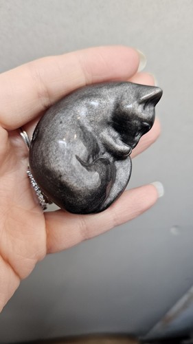 Silver sheen obsidian cat - silver,