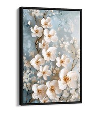 WHITE FLOWERS PAINTED ON BLUE