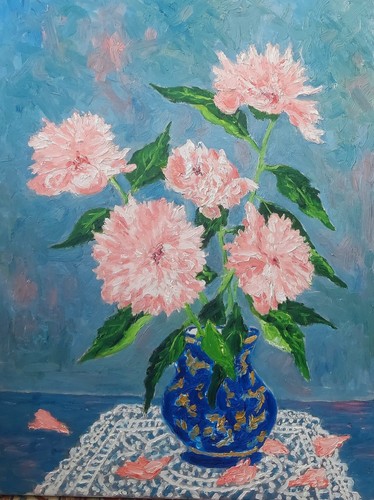 Original oil painting - vase, of