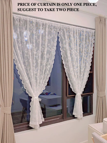 White lace net curtains floral - curtains,