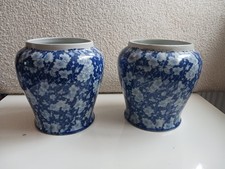 Vase Pair Blue & White Chinese Prunus Blossom Vases 17cm Vintage Porcelain Decor