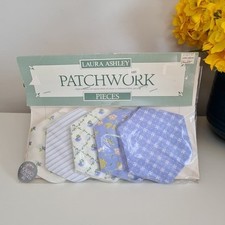 Vintage Laura Ashley Hexagonal Patchwork Fabric Pieces - Blue & White Flowers