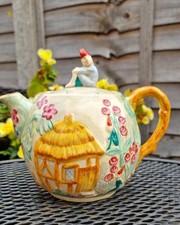 Vintage Art Deco Hand Painted Cottage Teapot Pixie Fairy Castle Wade Heath?