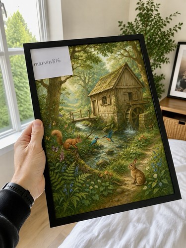 Vintage woodland watermill art - vintage,