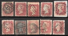 GB Queen Victoria 10 x One Penny Reds Used/On Paper
