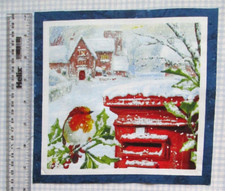 Christmas Fabric Panel /Block/Square Patchwork/Quilting  Robin/PostBox