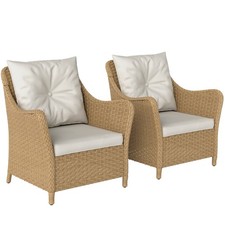 Outsunny 2 Pieces Rattan Garden Chairs, Cushioned Rattan Chairs, Beige