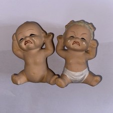 Vtg Crying Kewpie Baby Salt & Pepper  Shakers 50s-60's  Kitsch Ceramic bisque 