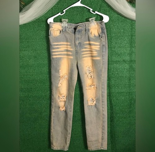 Blue distressed denim jeans - blue,