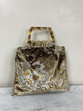 TOPSHOP Fabric Carpet Bag Flocked Velvet Baroque Pattern Lucite Handles Tote Bag