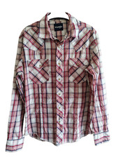 Wrangler Medium Pearl Snap Shirt Embroidered Plaid Western Long Sleeve Cowboy 