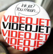 VIDEOJET INKJET PRINTERS genuine vintage 1970-80s promotional 45mm pin BADGE
