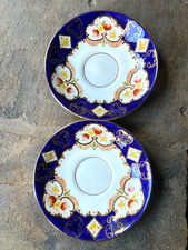 Pair of Vintage Salisbury Bone China Saucers Derby Blue Pattern No. 2237 