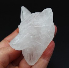 Quartz crystal wolf carving