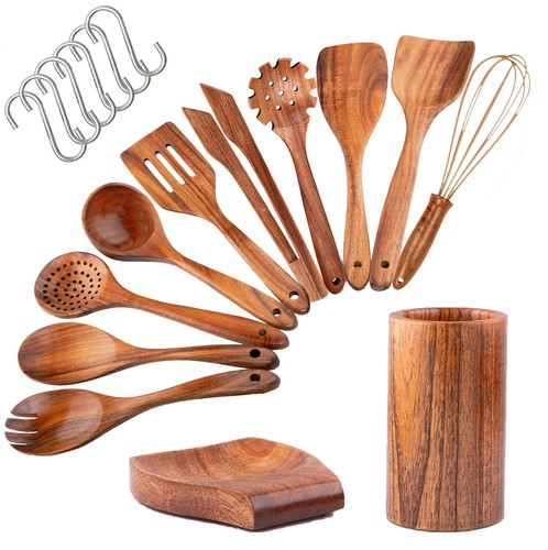 Pcs wooden cooking utensils - 12,