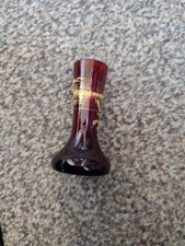 Sm Ruby Red Bohemian Glass Vase Hand Blown  Possible Victorian