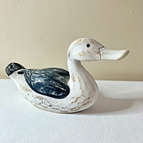 Vintage duck wooden blue white - duck,