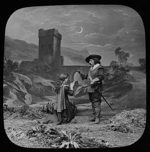 Magic lantern slide curfew - b&w,
