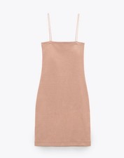 ZARA NUDE BODYCON MINI DRESS 3253/320/710 Square Neck Strappy Summer Beige S