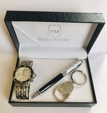 Philip Mercier Luxury  Mens Style Watch with Key Fob & Pen Gift Set
