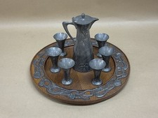 Arts And Crafts/Jugendstil Pewter Schnapps Set With Tray,Jug & 6 Cups C1900