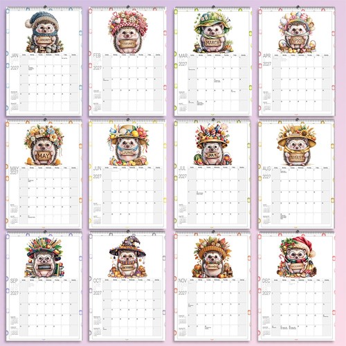 Hedgehog calendar 2027 - calendar, wall
