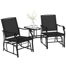 Outsunny Double Glider Companion Rocking Chairs Loveseat Garden Table Black