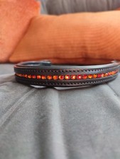 14" Pony's Browband In Gorgeous Orange/Red Crystals set in black leather band.